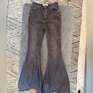 We The Free Charcoal Wash Flare Jeans Size 24 Button Fly Raw Hem